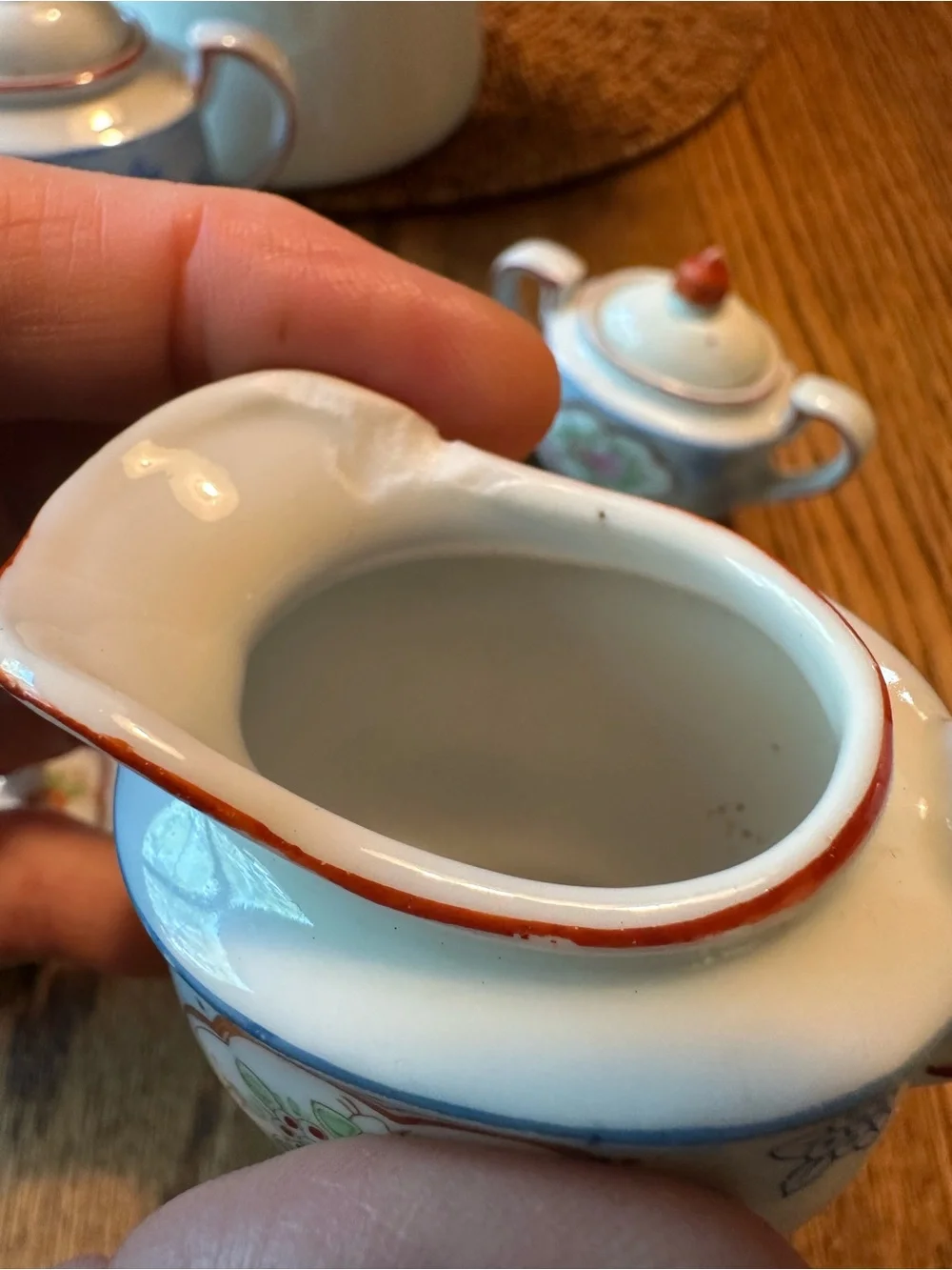 Vintage Japanese Porcelain Floral Tea Set - White with Pink & Blue Accents